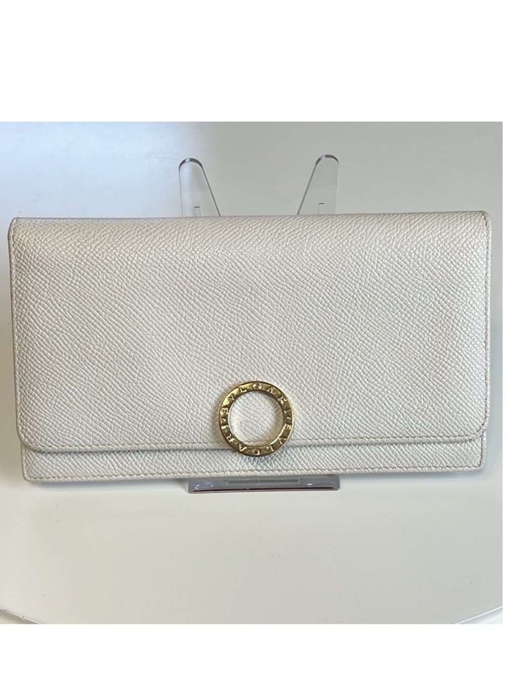 BVLGARI Cream & Pink Leather Long Wallet Retail $485 EUC